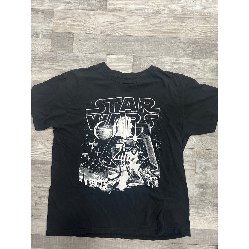 Star Wars Kids Large Black Graphic T-Shirt Darth Vader Luke Leia Mad Engine Tee